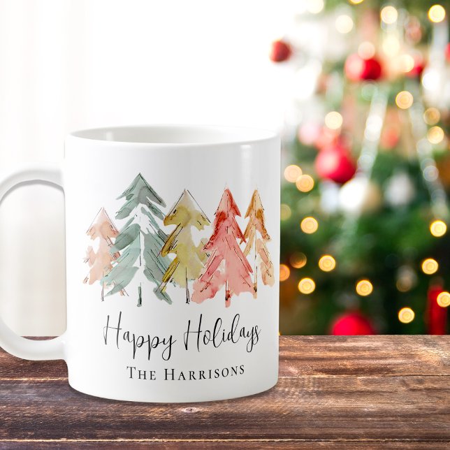 Glada högtider Tall Vattenfärg Jul Kaffemugg (Skapare uppladdad)