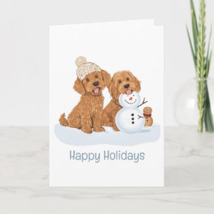 Glada högtider Vinter Goldendoodle Hund Snöman Kort