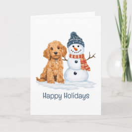 Glada högtider Vinter Goldendoodle Hund Snöman Kort
