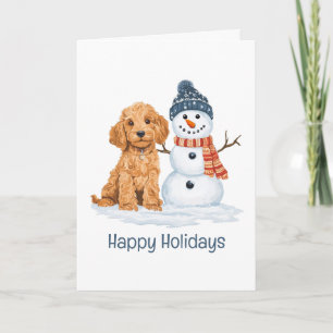 Glada högtider Vinter Goldendoodle Hund Snöman Kort