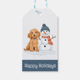 Glada högtider Vinter Goldendoodle Hund Snöman Presentetikett