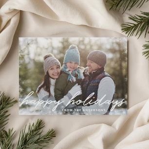 Glada högtider Vinter snööverläggning Familjefoto Julkort