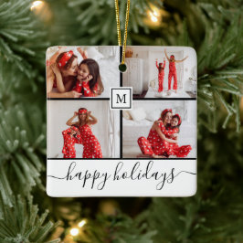 Glada högtider Vit familjefoto Collage Monogram Julgransprydnad Keramik