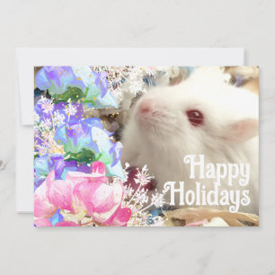 Glada högtider Vit hamster med söta ärtor blommor Julkort