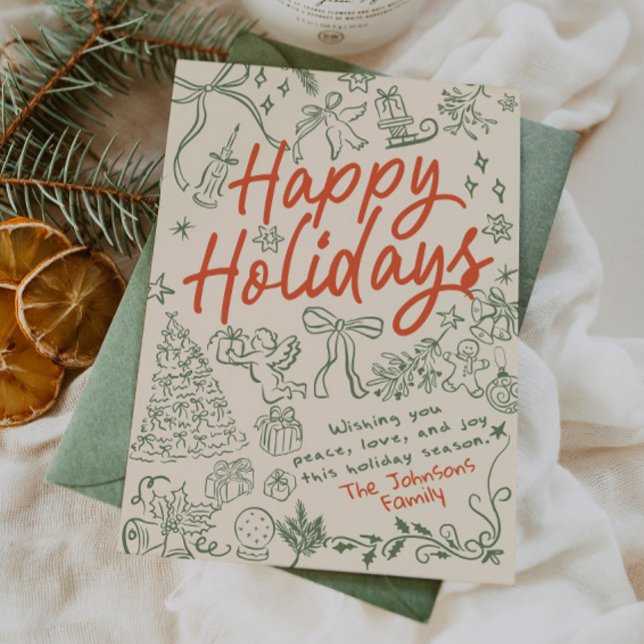 Glada Högtider Whimsical Handritad Högtidskort Julkort (Skapare uppladdad)