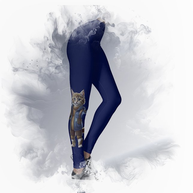 Glada höst alla kattstrumpor  leggings (Personalized blue pet portrait leggings with fall cat photo)
