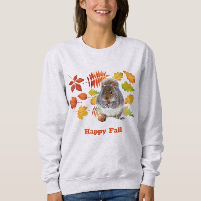 Glada höstorange blad och ekorre säsongs  t shirt (Framsida)