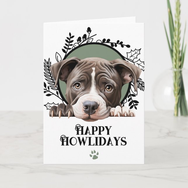 Glada Howlidays Amerikansk Pit Bull Hund Jul Helgkort (Framsida)