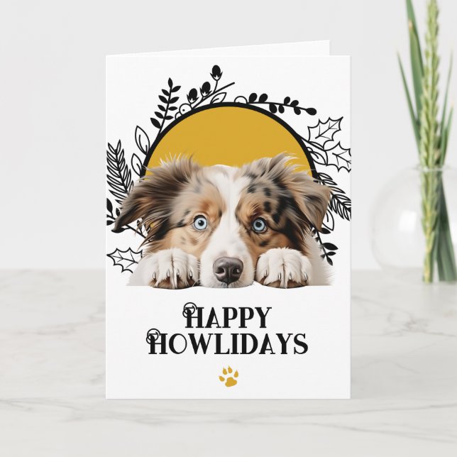 Glada Howlidays Australian Shepherd Hund  Helgkort (Framsida)