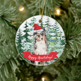 Glada Howlidays Australian Shepherd Hund Jul Julgransprydnad Keramik