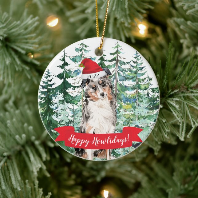Glada Howlidays Australian Shepherd Hund Jul  Julgransprydnad Keramik (Träd)