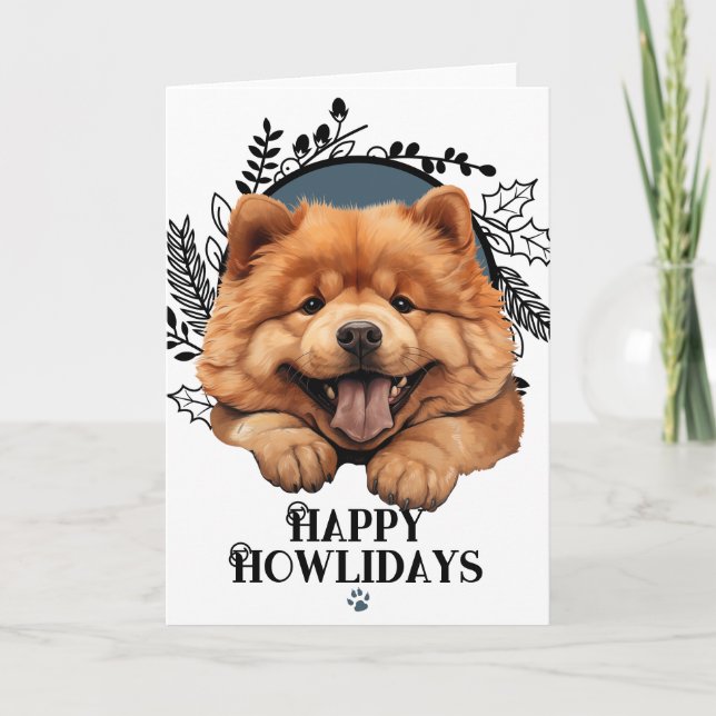 Glada Howlidays Chow Chow Hund Helgkort (Framsida)