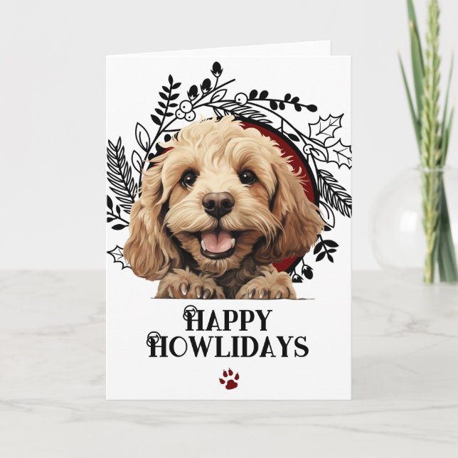 Glada Howlidays Cockapoo Hund Jul Helgkort (Framsida)