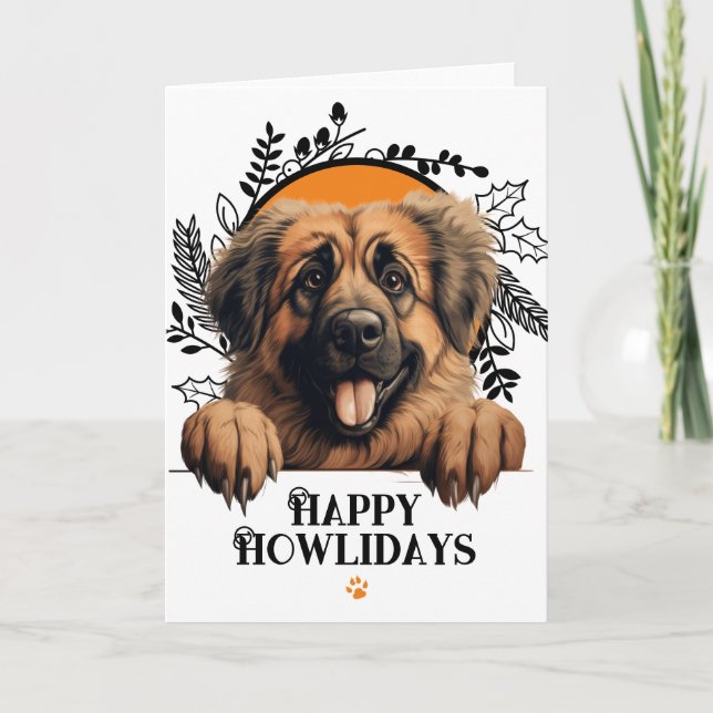 Glada Howlidays Leonberger Hund Jul Helgkort (Framsida)
