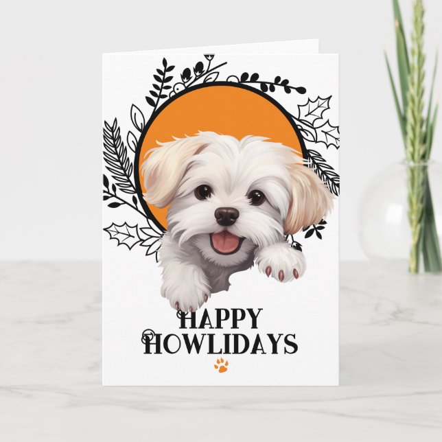 Glada Howlidays Malteser Hund Jul Helgkort (Framsida)