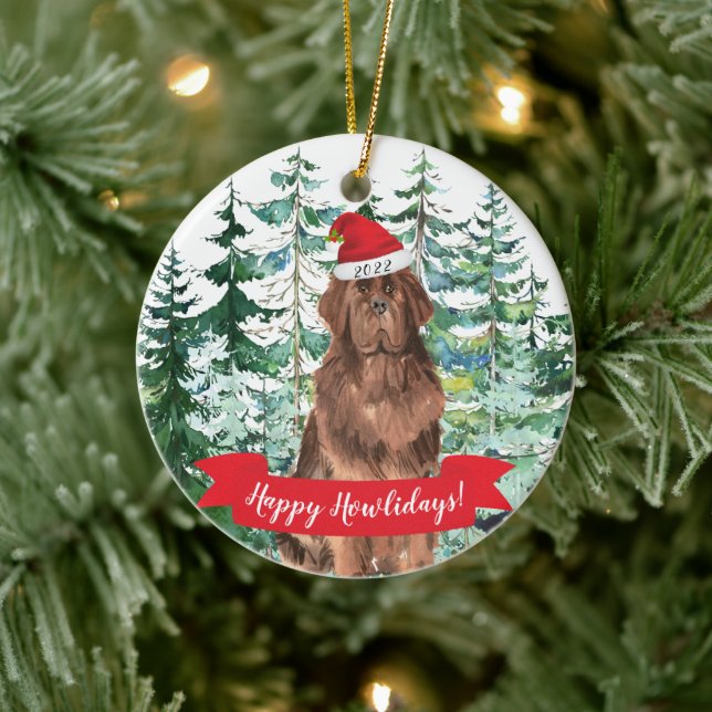 Glada Howlidays Newfoundland Hund Jul Ornament (Träd)