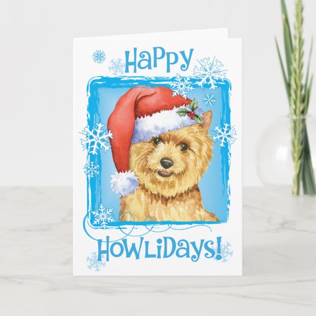 Glada Howlidays Norwich Terrier Helgkort (Framsida)