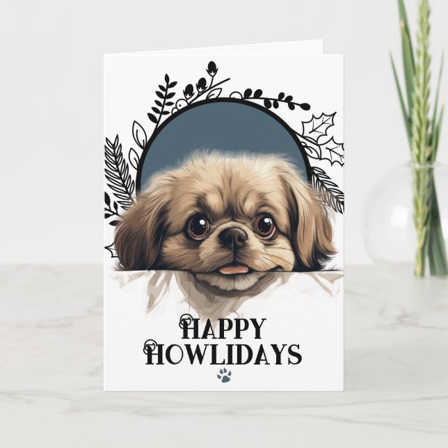 Glada Howlidays Pekingeser Hund Helgkort (Framsida)