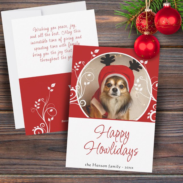 Glada Howlidays Röda Lövverk Hund Namn Foto  Julkort (Skapare uppladdad)