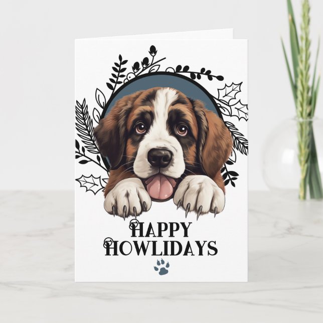 Glada Howlidays Sankt Bernhardshund Jul Helgkort (Framsida)