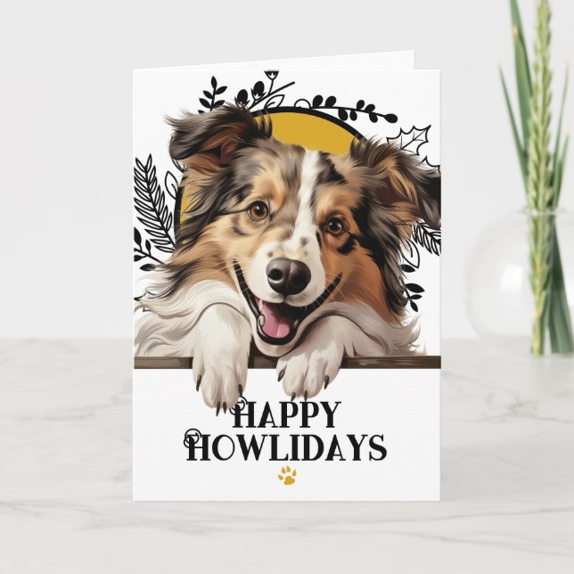 Glada Howlidays Shetland Sheepdog Jul Helgkort (Framsida)