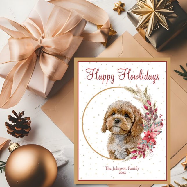 Glada Howlidays Söt Cavapoo Hund Helg Vykort (Skapare uppladdad)