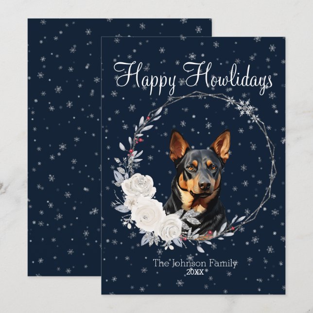 Glada Howlidays Söt Dobermann Pinscher Hund Julkort (Fram/baksida)
