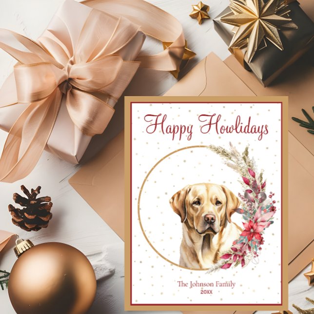 Glada Howlidays Söt Gul Labrador Hund Helg Vykort (Skapare uppladdad)