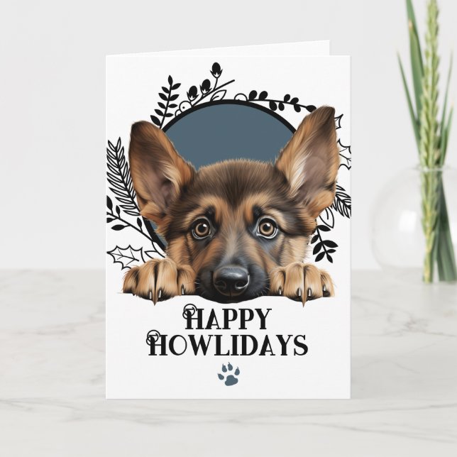 Glada Howlidays tyska schäferhund jul Helgkort (Framsida)