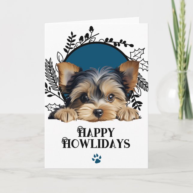 Glada Howlidays Yorkshire Terrier Hund Jul Helgkort (Framsida)
