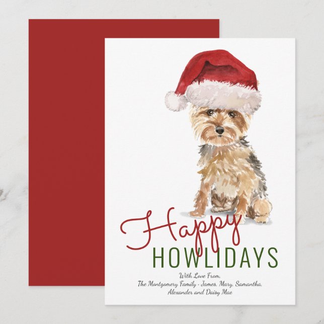 Glada Howlidays Yorkshire Terrier Tomte Hatt Julkort (Fram/baksida)