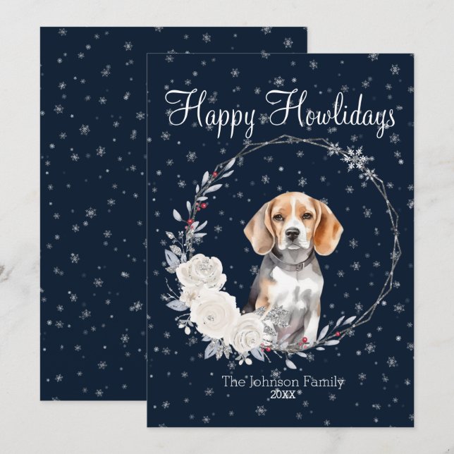 Glada Hurdagar Söt Beagle Hund Julkort (Fram/baksida)