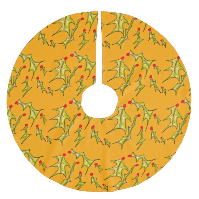 Glada julblad på guldbakgrund  julgransmatta borstad polyester (Framsidan)