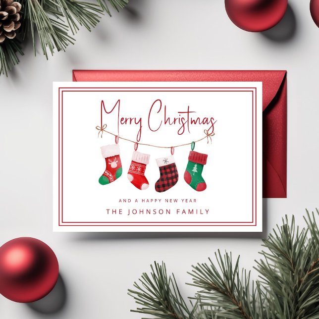 Glada julstrumpor julkort (Merry Christmas Stockings Holiday Card)