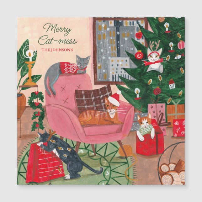Glada Katt-katastrof katter jul magnetkort (Framsida)
