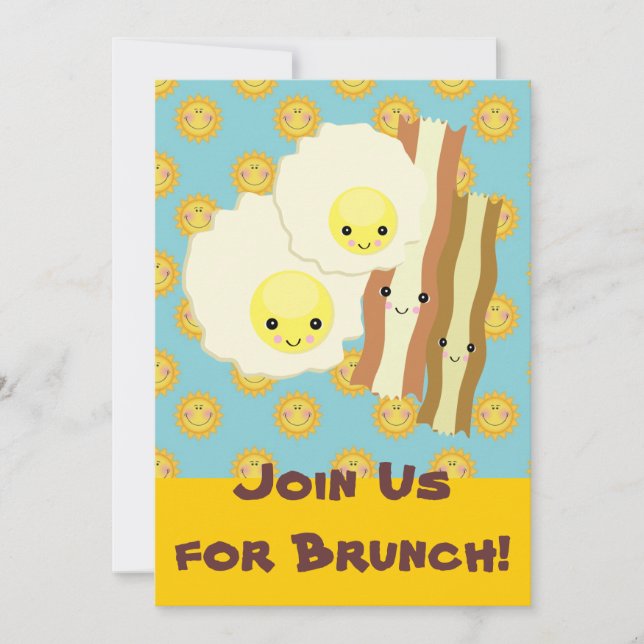 glada kawaii  ägg bacon brunch frukost inbjudningar (Framsida)