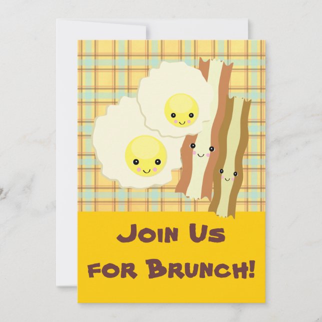 glada kawaii  ägg bacon brunch frukost inbjudningar (Framsida)
