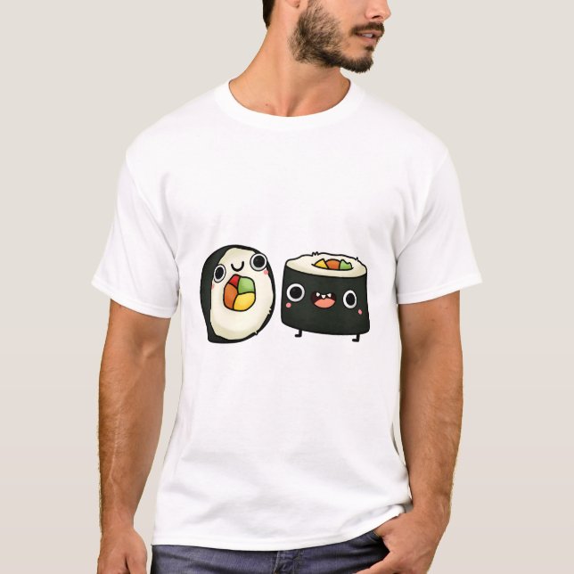 Glada Kawaii Sushi-rullar T Shirt (Framsida)