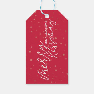 Glada Kissmas röd   & vitrandjul Presentetikett