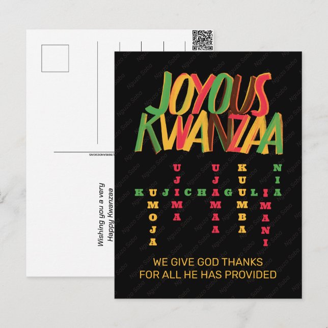 Glada KWANZAA Principer Korsord Vykort (Fram/baksida)