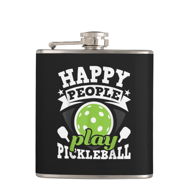 Glada Människor Spelar Pickleball - Paddleballspel Fickplunta (Framsidan)