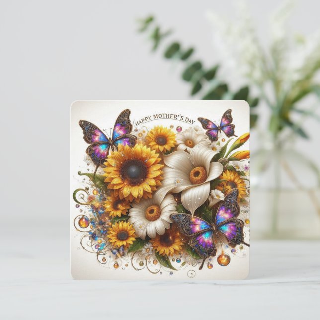 Glada mors dag blommor och fjäril julkort (Stående Fram)