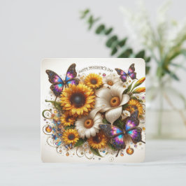 Glada mors dag blommor och fjäril julkort