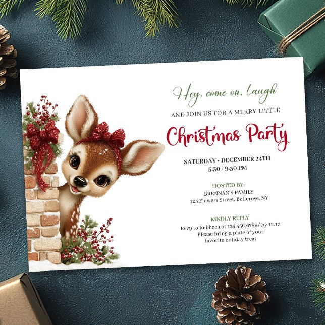 Glada nyfikna renar direktnedladdningsinbjudan inbjudningar (Joyful peeking reindeer instant download invite)