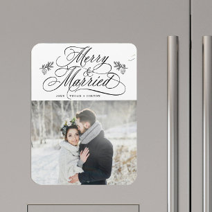 Glada & Nygifta Nya Äktenskapets Första Jul Foto Magnet