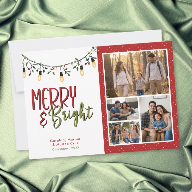 Glada och ljusa fotokollage jul julkort (Merry & Bright Lights Photo Collage Christmas Holiday Card)