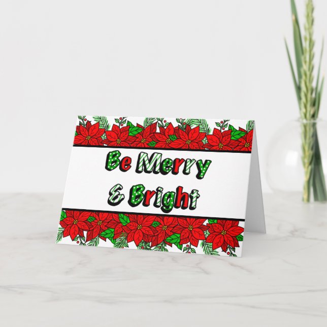 Glada och ljusa handritade poinsettia kort (Framsida)