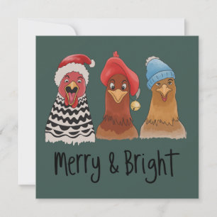 Glada och ljusa höns jul gård djur julkort