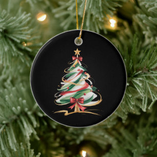 Glada och ljusa träd jul firande vinter julgransprydnad keramik