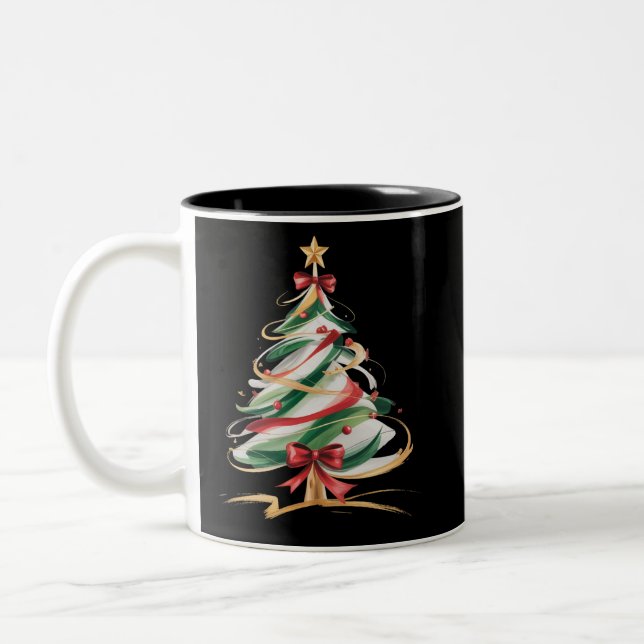 Glada och ljusa träd jul firande vinter  Två-Tonad mugg (Vänster)